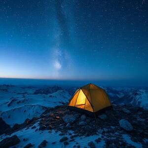 High camp near snowline under clear stars